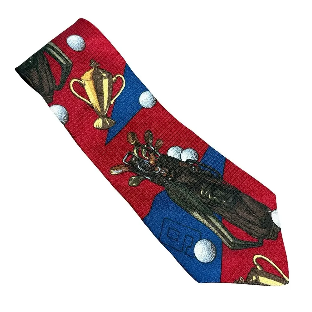 Vintage 90s Christian Dior Monsieur Golf Ball Clubs Championship Necktie Tie